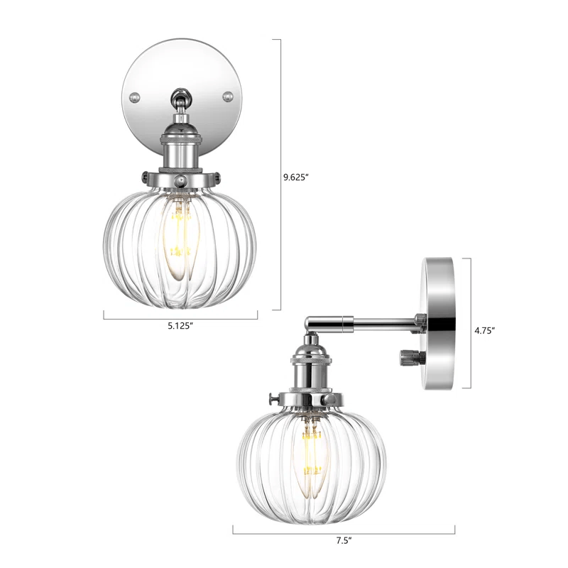 1-Light Nickel Wall Sconces Glass Wall Lamp Lighting Fixtures with Pumpkin Shade