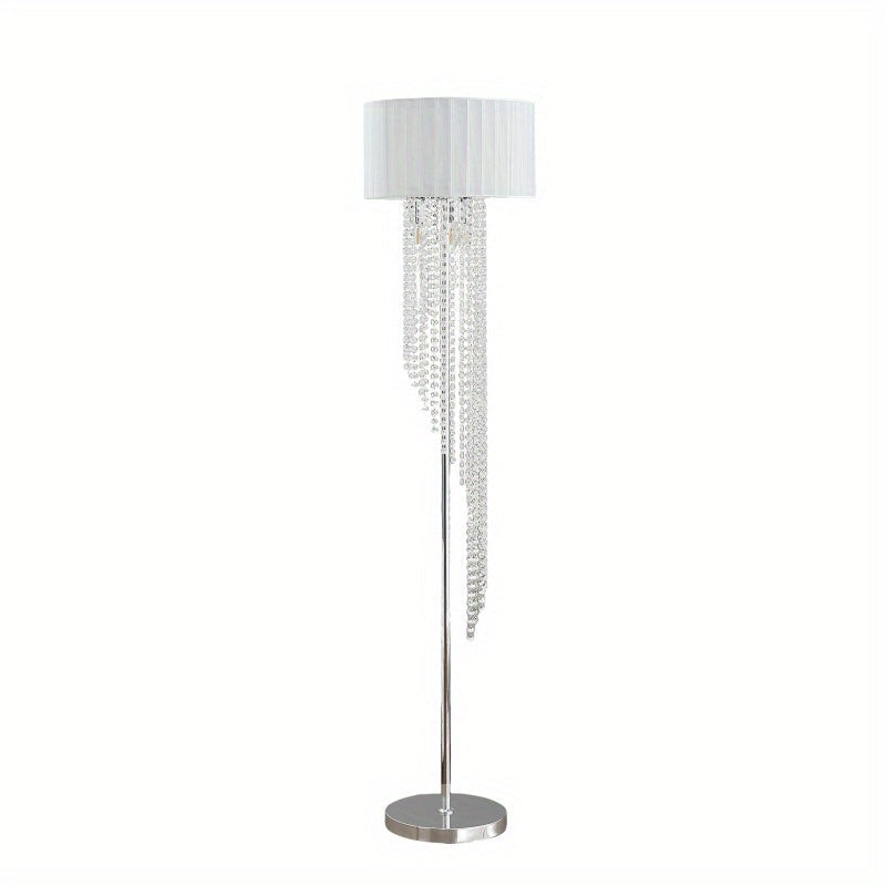 65.75"H Sheer White Drum Shade Rain Crystal Chrome Metal Floor Lamp for Living Room, Standing Lamp for Bedroom