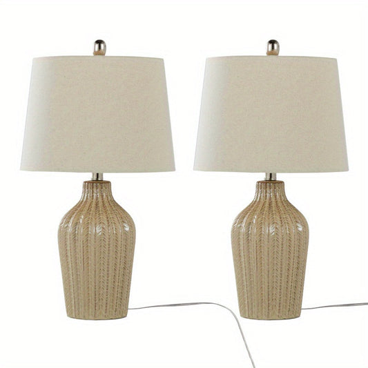 Rockwell 23" Contemporary Ceramic Table Lamp in Cuban Sand Ceramic, Polished Nickel and Natural Linen Shade from Grandview Gallery by LumiSource - Set of 2