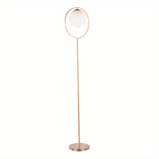 Moon Contemporary Floor Lamp in Gold Metal and Frosted Glass by LumiSource