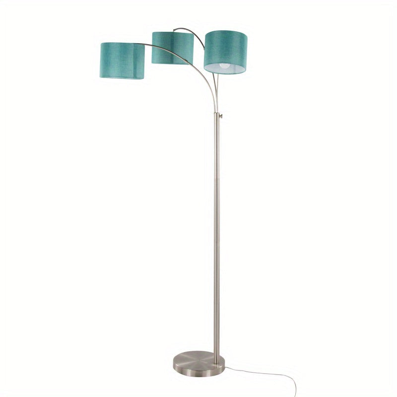 Willow Trio 84" Contemporary Metal Floor Lamp in Brushed Nickel and Turquoise Linen from Grandview Gallery by LumiSource