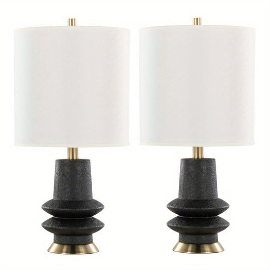 Lloyd 26" Contemporary Polyresin Table Lamp in Sanded Matte Black Polyresin, Modern Brass and White Linen Shade from Grandview Gallery by LumiSource - Set of 2