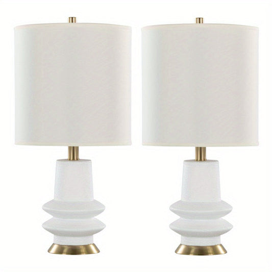 Lloyd 26" Contemporary Polyresin Table Lamp in Sanded Matte White Polyresin, Modern Brass and White Linen Shade from Grandview Gallery by LumiSource - Set of 2