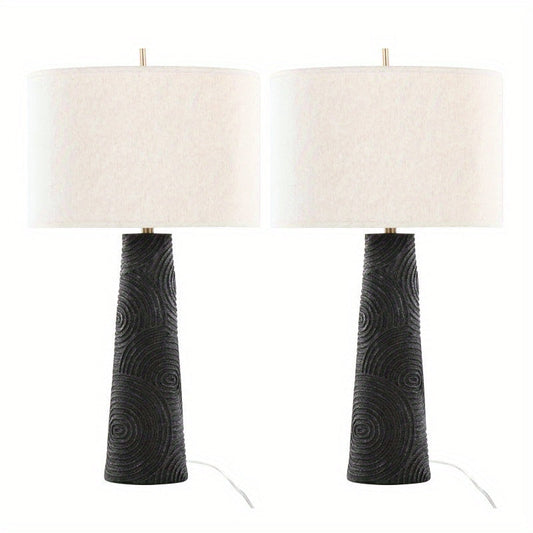 Kona 31" Contemporary Polyresin Table Lamp in Matte Black Polyresin, Modern Brass and Natural Linen Shade from Grandview Gallery by LumiSource - Set of 2