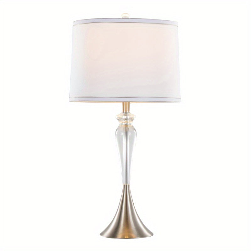 Ashland 28" Contemporary Crystal Table Lamp in Clear Crystal, Brushed Nickel and White Linen Shade with Silver Trim from Grandview Gallery by LumiSource - Set of 2