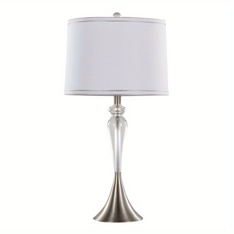 Ashland 28" Contemporary Crystal Table Lamp in Clear Crystal, Brushed Nickel and White Linen Shade with Silver Trim from Grandview Gallery by LumiSource - Set of 2