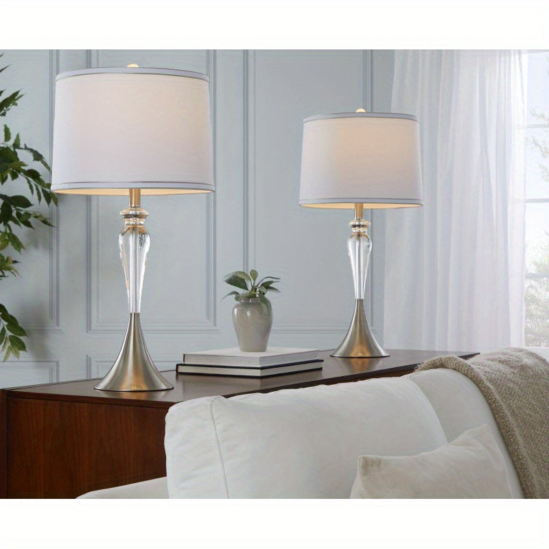 Ashland 28" Contemporary Crystal Table Lamp in Clear Crystal, Brushed Nickel and White Linen Shade with Silver Trim from Grandview Gallery by LumiSource - Set of 2