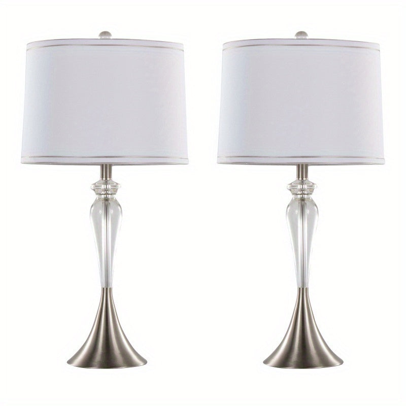 Ashland 28" Contemporary Crystal Table Lamp in Clear Crystal, Brushed Nickel and White Linen Shade with Silver Trim from Grandview Gallery by LumiSource - Set of 2