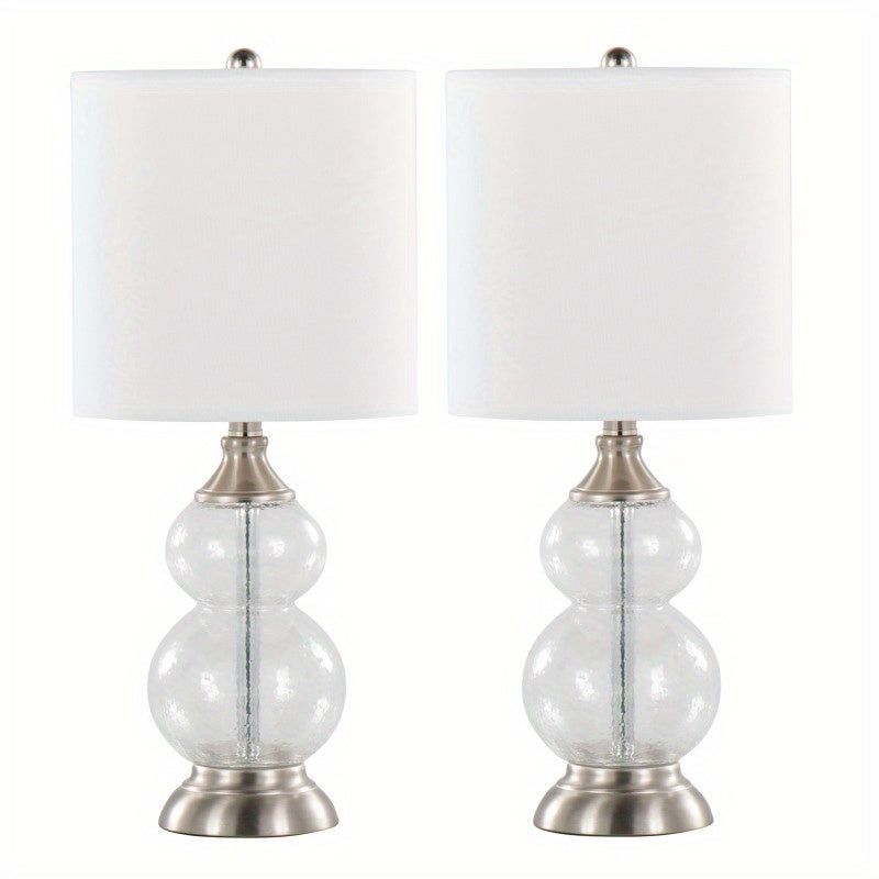 Belle 20" Contemporary Glass Accent Lamp in Clear Wrinkle Glass, Brushed Nickel and White Linen Shade from Grandview Gallery by LumiSource - Set of 2