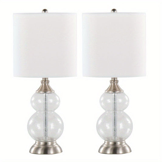 Belle 20" Contemporary Glass Accent Lamp in Clear Wrinkle Glass, Brushed Nickel and White Linen Shade from Grandview Gallery by LumiSource - Set of 2