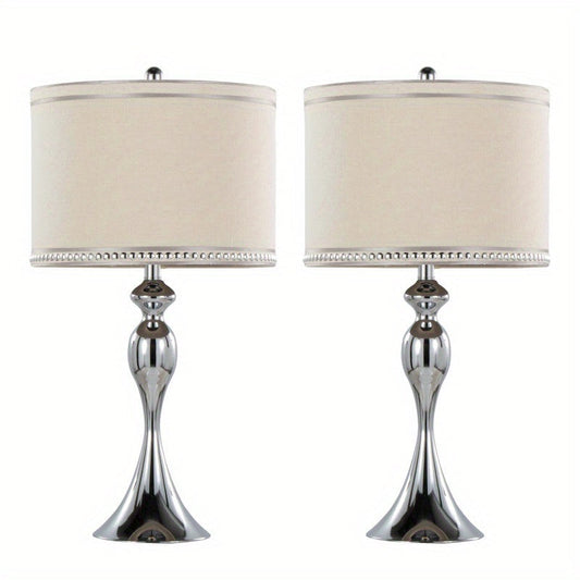 Ashland 27" Contemporary Metal Table Lamp in Polished Chrome and Cream Linen Shade with Trim from Grandview Gallery by LumiSource - Set of 2