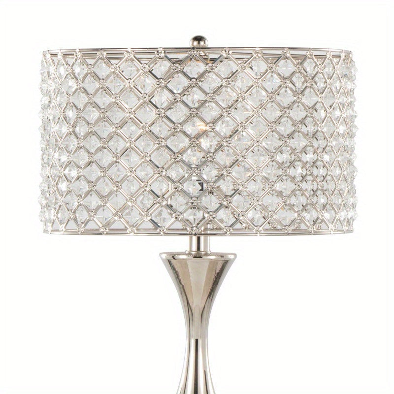 Topaz 27" Contemporary Metal Table Lamp in Polished Nickel with Clear K9 Crystal and Metal Shade from Grandview Gallery by LumiSource