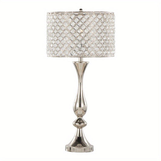 Topaz 27" Contemporary Metal Table Lamp in Polished Nickel with Clear K9 Crystal and Metal Shade from Grandview Gallery by LumiSource