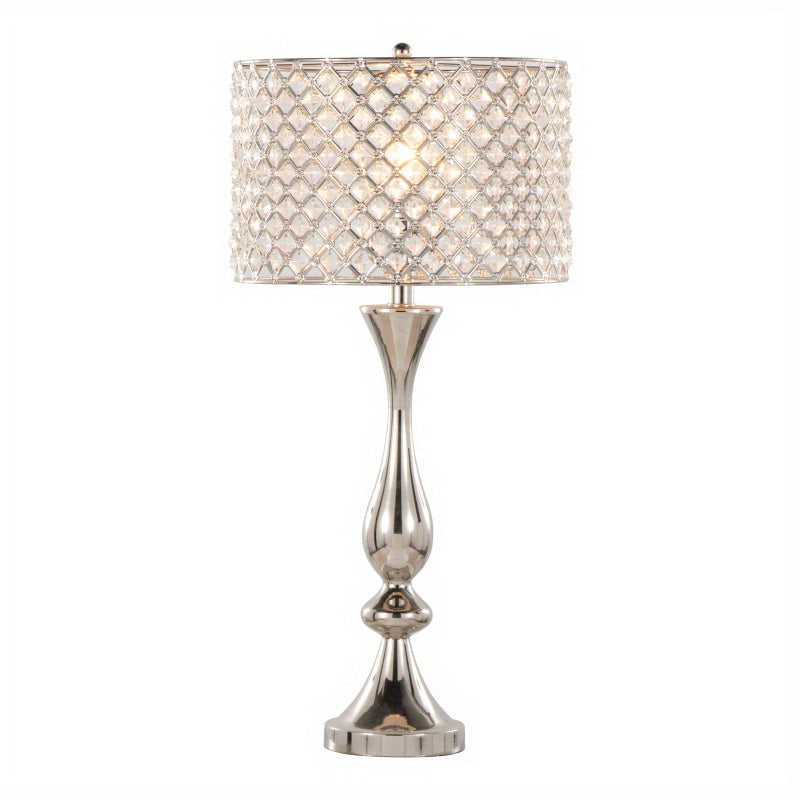 Topaz 27" Contemporary Metal Table Lamp in Polished Nickel with Clear K9 Crystal and Metal Shade from Grandview Gallery by LumiSource