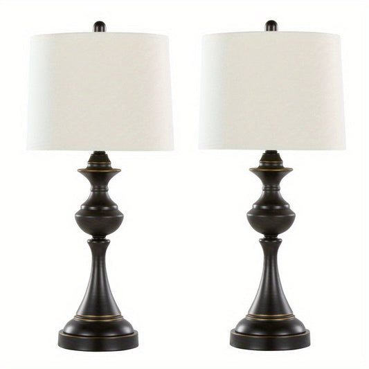 Montgomery 29" Contemporary Metal Table Lamp in Oil Rubbed Bronze with Off-White Linen Shade from Grandview Gallery by LumiSource - Set of 2