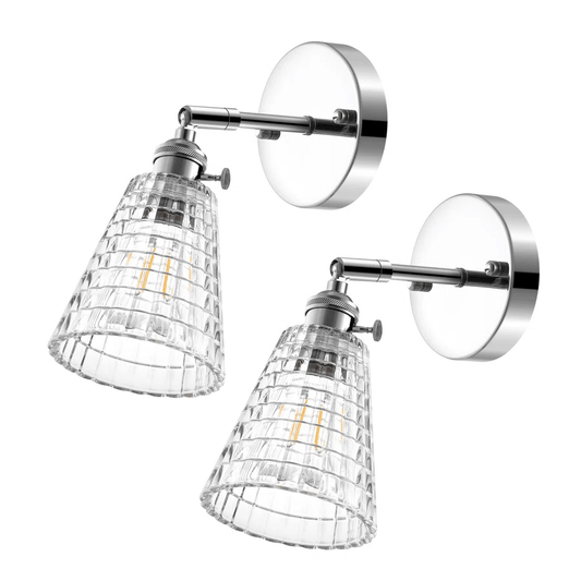 1-Light Nickel Glass Wall Sconce, Wall Lamp Lighting Fixtures, 2-Pack