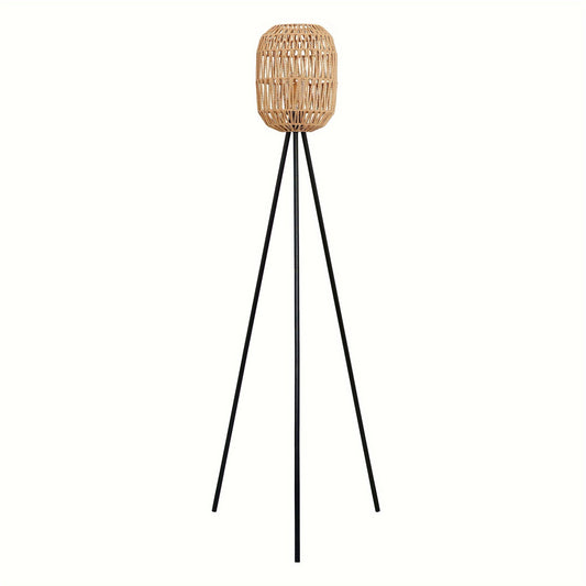 Three-legged hemp rope floor lamp, matte black (spray-painted) lamp post + hemp rope lampshade + E26 lamp holder, foot switch