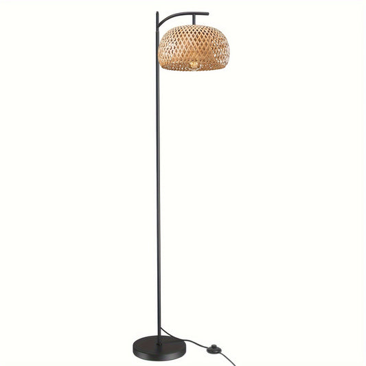 Vintage Floor Lamp with Rattan Lampshade Footswitch Standing Pole Light E26 Socket Light Fixture for Living Room Reading Bedside Sofa Bedroom Office Study Farmhouse