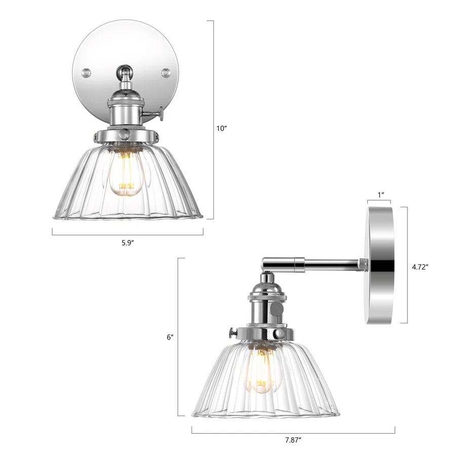 1-Light Nickel Wall Sconces, Modern Bedside Wall Mount Lamps with Petal Shape Clear Glass Shade